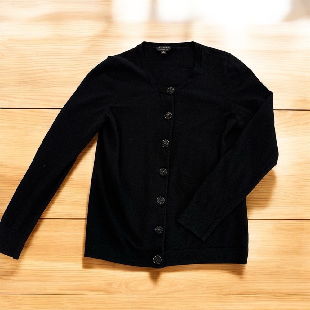 Vintage Talbots Black Cardigan Sweater with Button Detail Medium